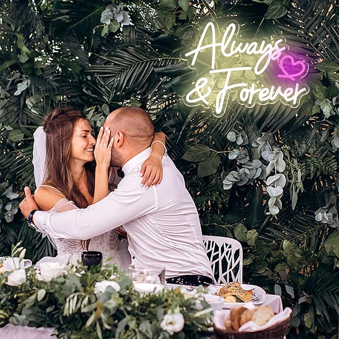 Always Forever Neon Sign Warm White Neon Light Sign, Letters Wedding Led Neon Signs for Wall Decor, Dimmable with USB Powered for Bedroom Propose Anniversary Christmas Gifts
