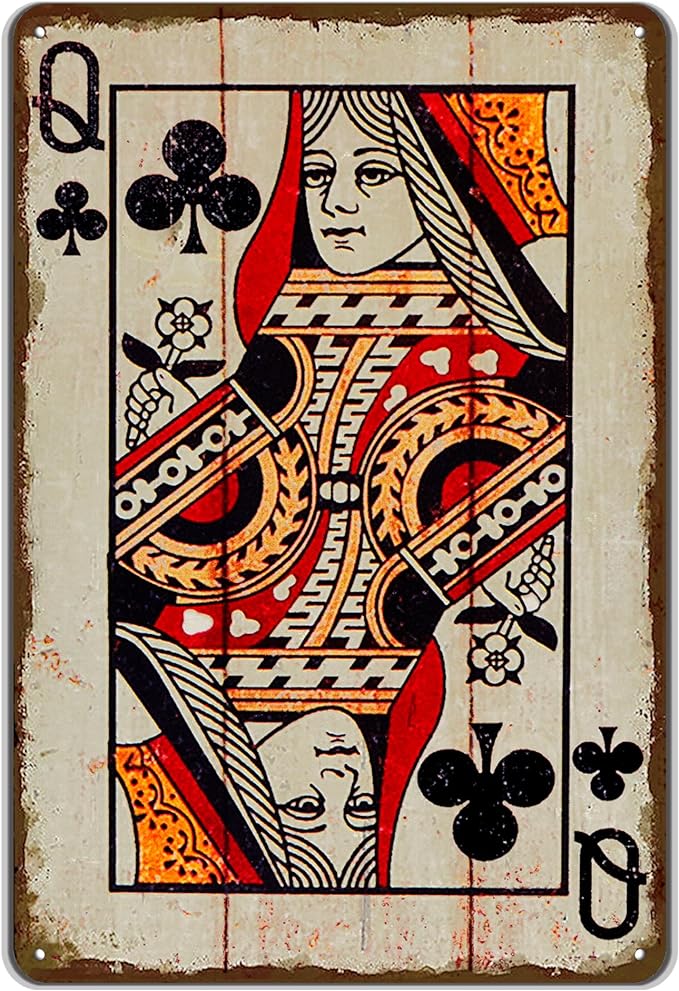 Vintage Poker Wall Decor Metal Sign Retro tin Sign Wall Decorative Signs for Man Cave Home Cafe Pub bar Shop 12x8 Inch Club Queen by TREEPERI