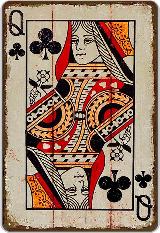Vintage Poker Wall Decor Metal Sign Retro tin Sign Wall Decorative Signs for Man Cave Home Cafe Pub bar Shop 12x8 Inch Club Queen by TREEPERI