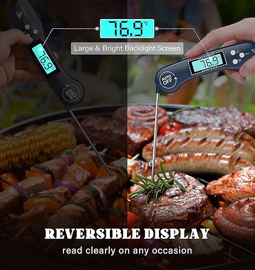 DOQAUS Digital Meat Thermometer, Instant Read Food Thermometer for Cooking with Backlit & Auto-Rotating Display, 4.6” Probe for Grilling, Baking, and Perfect BBQ - Blue