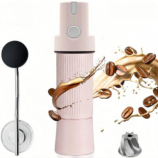 Burr Coffee Grinder Electric and Manual 2 in 1, Manual Burr Coffee Grinder with 40mm Burr, Compact Portable Coffee Grinder for Espresso Coffee, Travel, Camping, Valentines day gifts for girl (Pink)