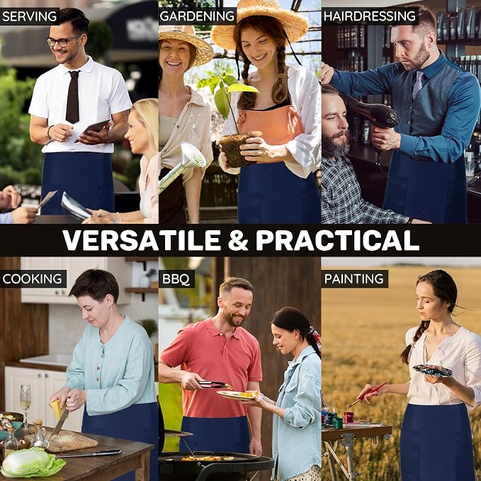 3 Pack Waist Apron with 3 Pockets, Unisex Black Waiter Aprons, Water Resistant Server Aprons for Restaurant Chef Bar - Image 7