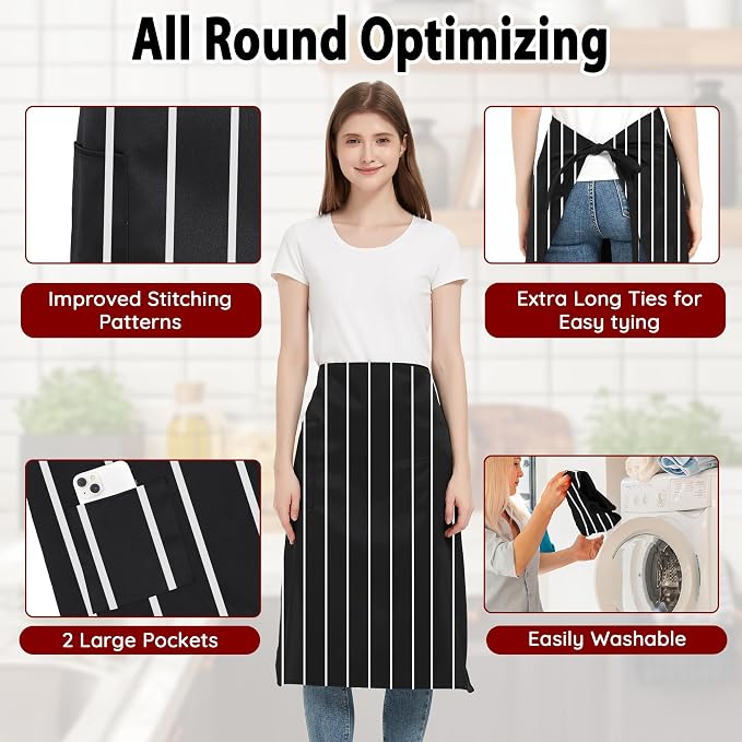3 Pack Waist Apron with 3 Pockets, Unisex Black Waiter Aprons, Water Resistant Server Aprons for Restaurant Chef Bar - Image 6