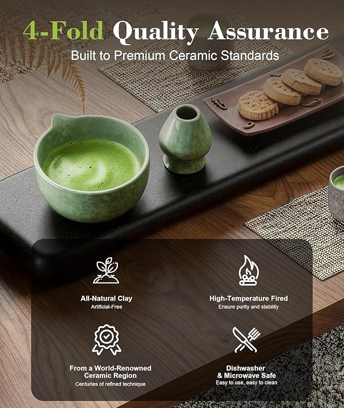 Matcha Whisk Set, Matcha Tea Kit with Purple Bamboo Whisk & Scoop, Ceramic Matcha Bowl and Whisk Holder, Strainer – Gift-Ready for Beginners, 5 Pcs Vfunza