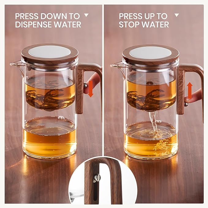 MACTANO Enchant Series Glass Magic Teapot with Magnetic Infuser, Modern Personal Tea Pot for Loose Leaf Tea Visual Brewing Easy Clean - 20.12 oz