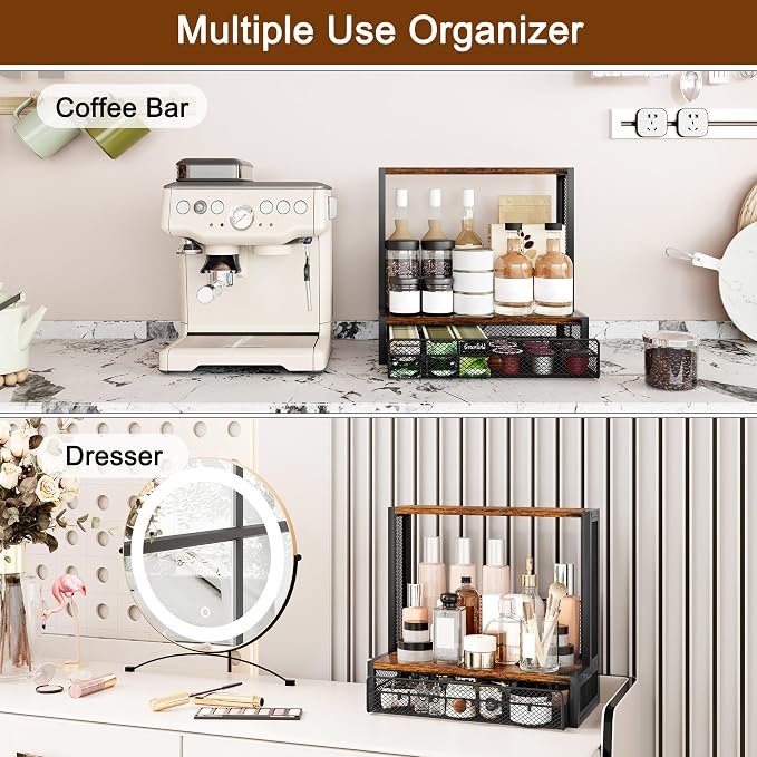 TQVAI Coffee Bar Organizer, Countertop Coffee Station with Drip Mat and Sliding Pods Drawer, Coffee Press Stand Compatible for Original/Go/XL Model Flow Control Filter Cap Scoop, Black/Antique - Image 7