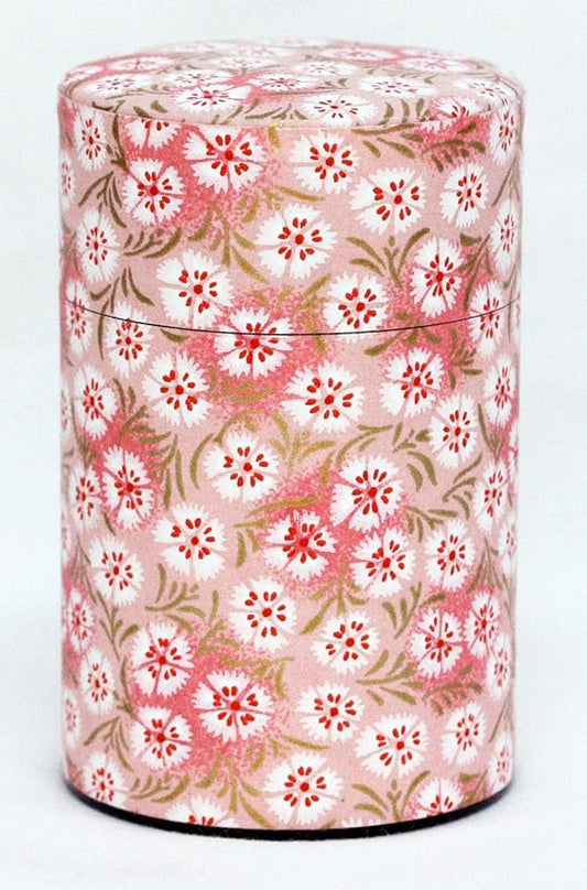 Washi Paper Tea Tin Canister: Long 3.5oz (100g) Pink Dianthus (#39), Japan