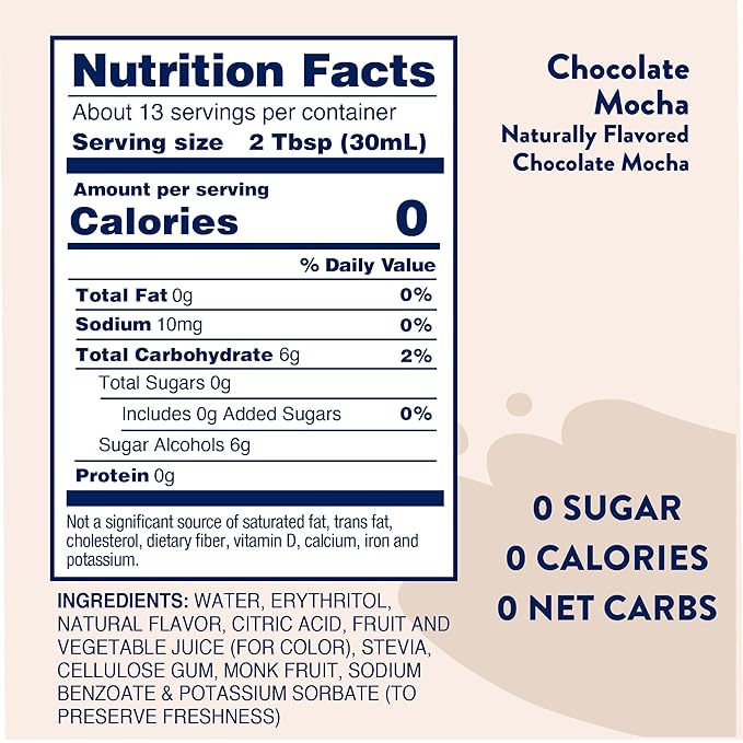 Jordan's Skinny Mixes Syrups Sugar Free Syrup, Chocolate Mocha Syrup, 12.7 oz, Zero Sugar and Zero Calorie Flavoring for Coffee, Protein Shake, Cocktail or Mocktail Drinks and More, Naturally Sweetened Line