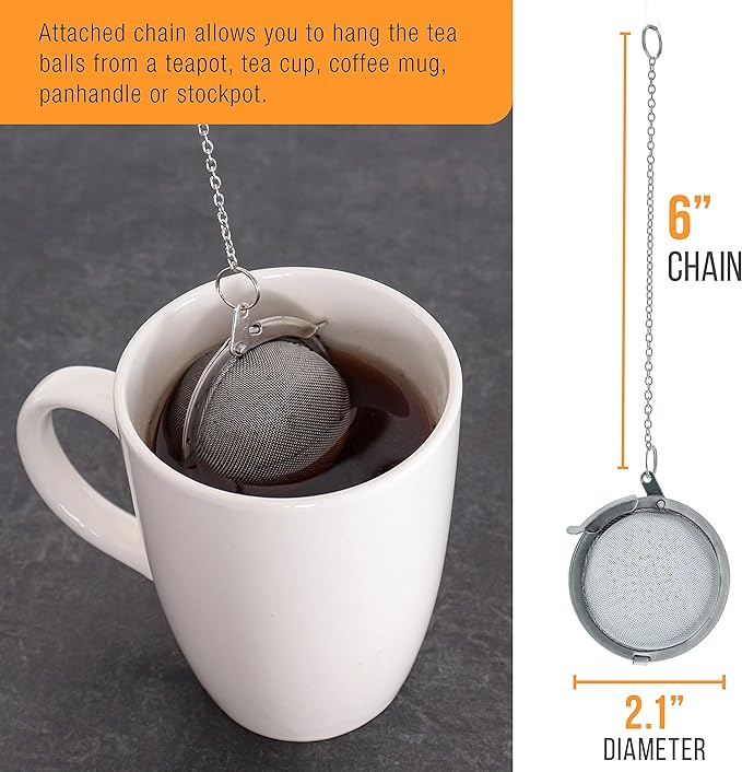 U.S. Kitchen Supply - 2 Premium Stainless Steel Tea Ball Strainer Infusers - 2.1" Size with Extra Fine Mesh - Steep Loose Leaf Tea, Herbal, Spices & Seasonings - Teapot, Tea & Coffee Cup Mug