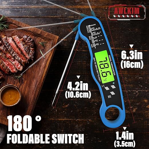 Fast Instant Read Meat Thermometer with Backlight - Waterproof Digital Food Probe for Grilling, Cooking, Baking & Candy Making - Kitchen & BBQ Essential（Blue）