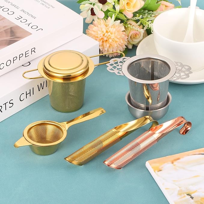 uxcell 1 Pcs Tea Strainer with Fine Mesh, Stainless Steel Tea Steeper, Tea Infuser Stick Pipe with Handle for Loose Leaf Tea, Titanium