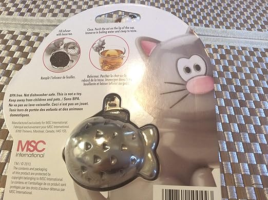 Joie Meow Tea Ball Infuser, Steep and Strain Loose Leaf Tea, Securely Sits on Side of Mug, Cute Cat Design, Stainless Steel, BPA-Free, Colors May Vary