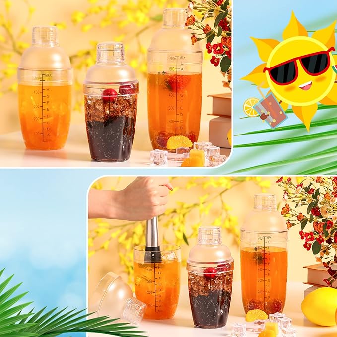 Lallisa 12 Pcs Plastic Cocktail Shaker Drink Mixer with Scales and Strainer Top Clear Shaker Cup with Measurement Plastic Mixing Tool for Tea Coffee Bubble Tea Milk(350 Cc/ 12 oz)