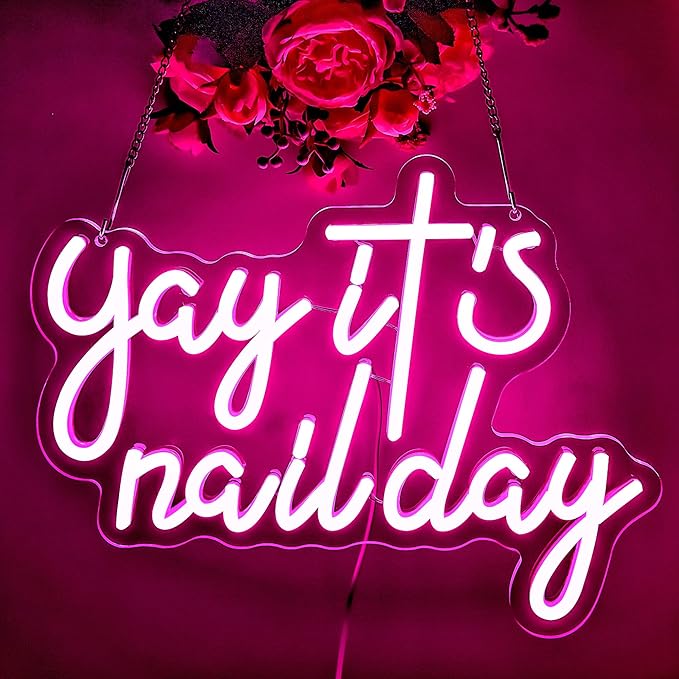 Yay It's Nail Day Neon Sign for Wall Decor Neon Light for Salon Bar Beauty Room Bedroom Great Gift for Nail Tech Girls Christmas Birthday Gift for Women Size 13.8 * 10.9in(XD354)