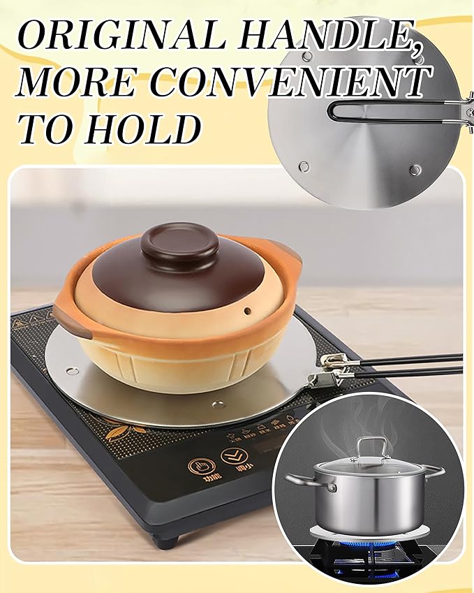 RoseFlower Induction Adaptor, 20cm/7.87" Foldable Handle Heat Diffuser Plate – Universal for Induction Cooker/Gas Stove, Portable Hob, Camping Cooker, Moka Pot Adapter Plate, Heat Diffuser for Cooking