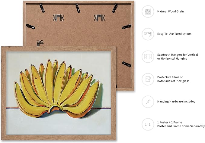 Poster Master Vintage Food & Drink Poster - Retro Banana Oil Painting Print - Banana Art - Gift for Vegan, Vegetarian, Foodies - Perfect Decor for Bakery, Home, Kitchen, 11x14 Beige Framed