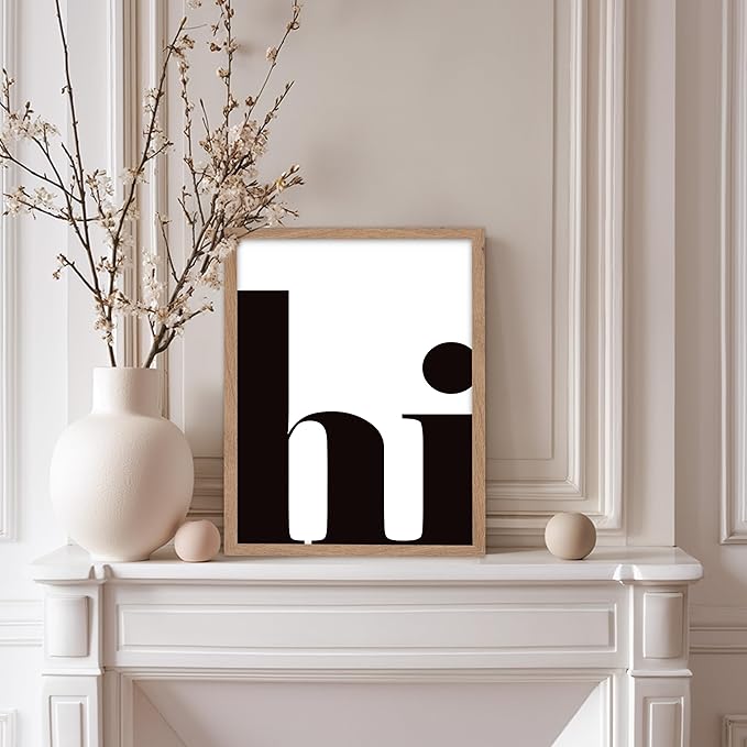 Poster Master Vintage Minimalist Poster - Retro Typography Print - Hi, Greeting, Plain, Modern, Simple - Gift for Artist, Friend - Wall Decor for Living Room, Office, Dorm, 8x10 Beige Framed