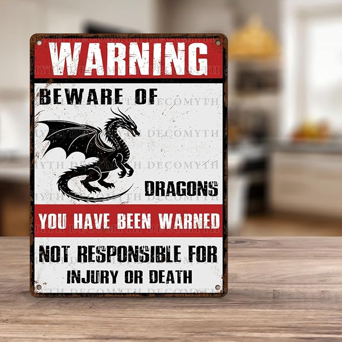 Beware of Dragons Retro Metal Tin Sign for Garden Kitchen Office Home Bar Cafe Decor 12 * 16inch - Image 5
