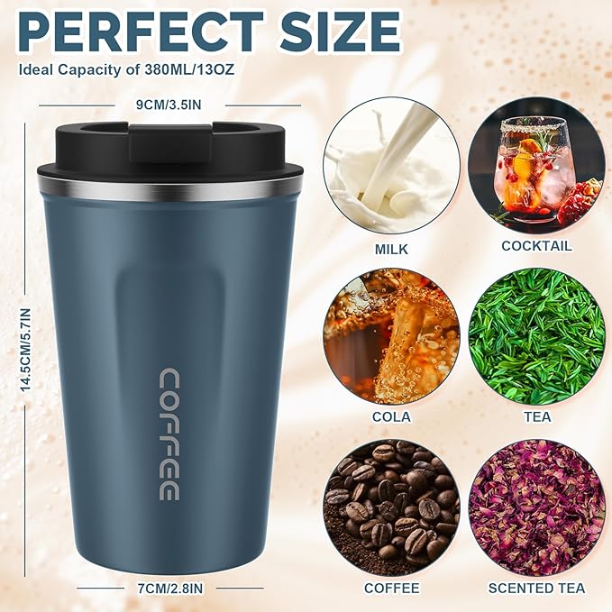 MOMSIV 12oz Travel Mug, Insulated Coffee Cup with Leakproof Lid, Vacuum Stainless Steel Double Walled Reusable Tumbler for Hot and Cold Water Coffee and Tea In Travel and Car Blue