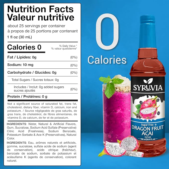 Syruvia Sugar-Free Dragon Fruit Acai Syrup, Flavored Syrup for Drinks, Cocktails, Lemonades, Iced Teas, and Desserts – 25.4 fl oz, With Pump - Image 2