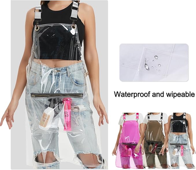 Hair Stylist Apron with pocket - Waterproof Transparent Salon Apron,One-Size-Fits-Most, Adjustable webbing - Image 3