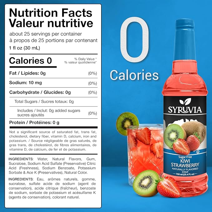 Syruvia Sugar Free Kiwi Strawberry Flavored Syrup for Drinks, Cocktails, Lemonades, Iced Teas and Desserts – 25.4 fl oz, With Pump - Image 2