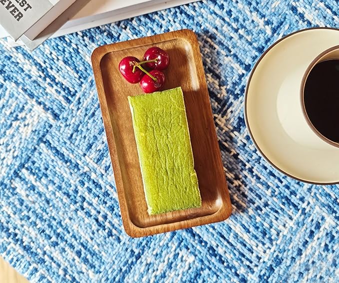 Small Wooden Tray (7.5 x 4.1 inch) 6 Pack, Rectangular Mini Serving Tray for Coffee Tables, Dessert, Snack, Fruit, Acacia Wood Platter for Vegetable, Decor Restaurant