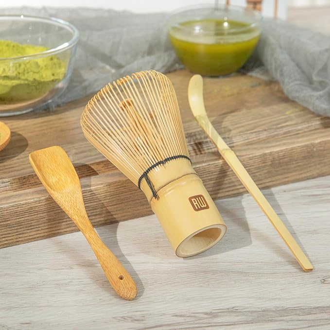 Restaurantware-Dojo Matcha Tea Whisk Set, 3-Piece Traditional Matcha Brush Set - Includes Whisk (Chasen), Scoop (Chashaku), And Spoon, Durable, Bamboo Matcha Making Set, Heat-Resistant, Sustainable