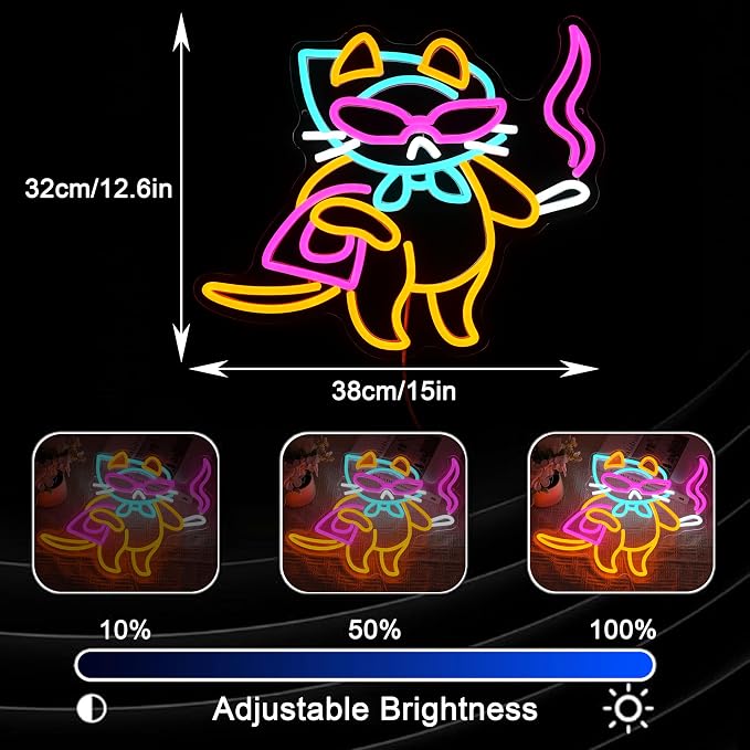 Lady Cat Neon Sign USB Powered Cool Glasses Cat LED Light Sign for Wall Decor Dimmable Fashion Kitty Neon Light for Bedroom Living Room Man Cave Bar Party Fashion Store Pet Shop - Image 4