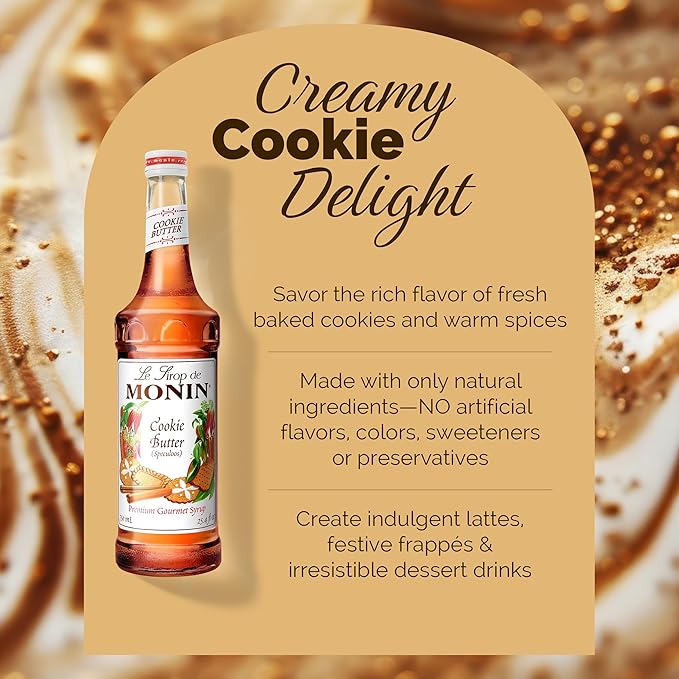 Monin - Cookie Butter Syrup, Great for Coffees, Lattes, and Mochas, Gluten-Free, Vegan, Non-GMO (750 ml)