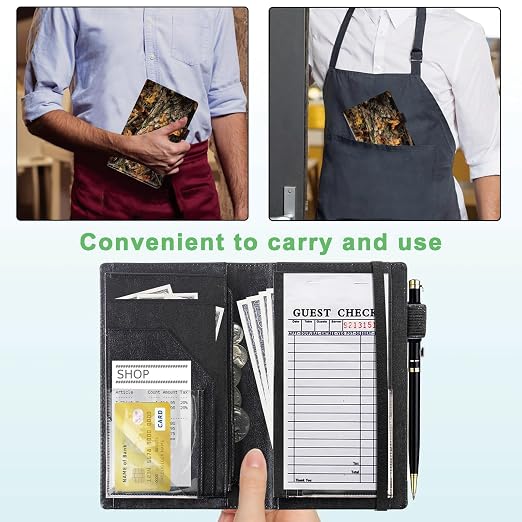 Server Books for Waitress, 5x9 Inch Waitstaff Server Order Pads, 11 Large Pockets, Cute PU Leather Waitress Book Server Wallet with Elastic Band Fit Server Apron,Forest - Image 4