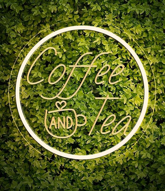 Coffee and Tea Neon Light Sign for Station Bar, Coffee & Tea Light Up Sign for Wall Decor Dimmable, Round 3D Carved Cafe LED Neon Sign for Kitchen, Shop, Home, Club Counter for Gift