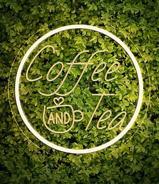 Coffee and Tea Neon Light Sign for Station Bar, Coffee & Tea Light Up Sign for Wall Decor Dimmable, Round 3D Carved Cafe LED Neon Sign for Kitchen, Shop, Home, Club Counter for Gift