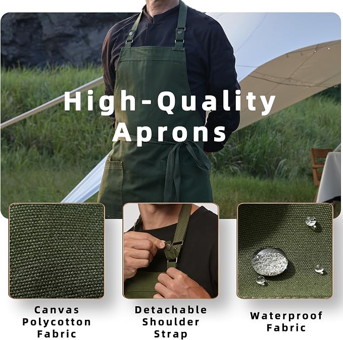 Chef Men Canvas Waterproof Apron Pocket 4251GB | Polyester Cotton Canvas Apron for BBQ Grilling Kitchen Cooking, Adjustable Neck, Durable & Comfortable - Image 3