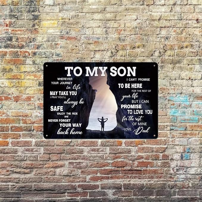 bivrten To My Son Metal Sign Dad Present To Son Sign Family Wall Art Vintage Wall Decor Great Graduation Gift Inspirational Poster Sign 8x12 Inch - Image 4