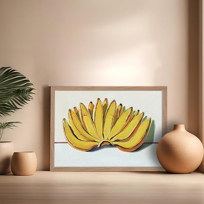 Poster Master Vintage Food & Drink Poster - Retro Banana Oil Painting Print - Banana Art - Gift for Vegan, Vegetarian, Foodies - Perfect Decor for Bakery, Home, Kitchen, 16x20 Beige Framed