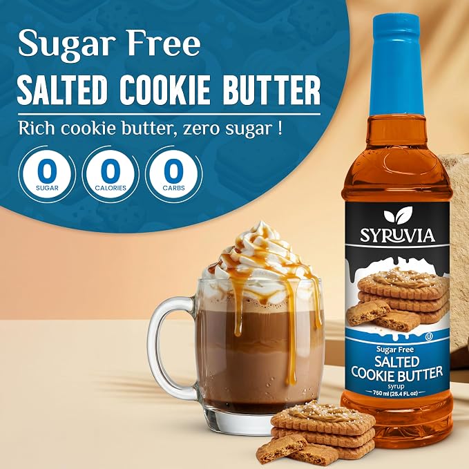 Syruvia Sugar Free Coffee Syrup, Salted Cookie Butter Flavored Syrup for Drinks, Lattes and Desserts – 25.4 fl oz, With Pump - Image 3