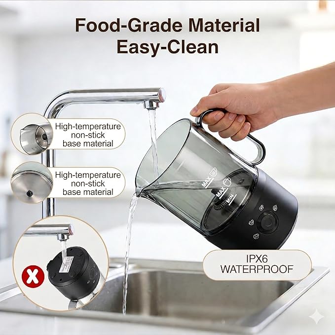 Milk Frother, 4-in-1 Electric Milk Steamer(10oz/300ml)，Automatic Hot and Cold Foam Maker for Iced Coffee, Lattes, Cappuccinos & Macchiatos, Non-Stick Interior, Black.