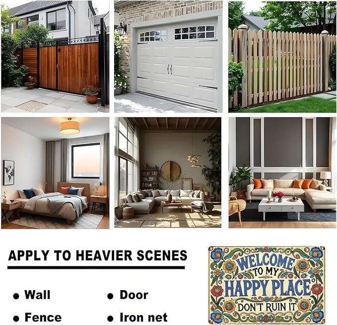 Welcome to my Happy Place Don't Ruin it Sign Front Welcome Metal Signs Print Aesthetic Room Decoration for Garden Yard Porch Home Bedroom Outdoor Wall art Decor 8 X 12 inch - Image 9