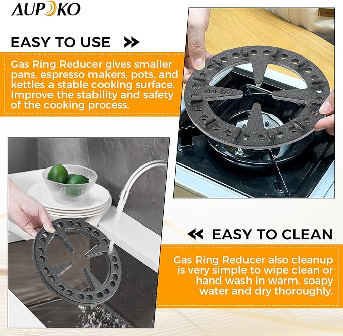 Aupoko Wok Ring for Gas Stove Compatible with Bialetti Moka Pot Accessories Smaller Pans Espresso Makers (5.04-Inch) Cast Iron Heat Diffuser Wok Stand