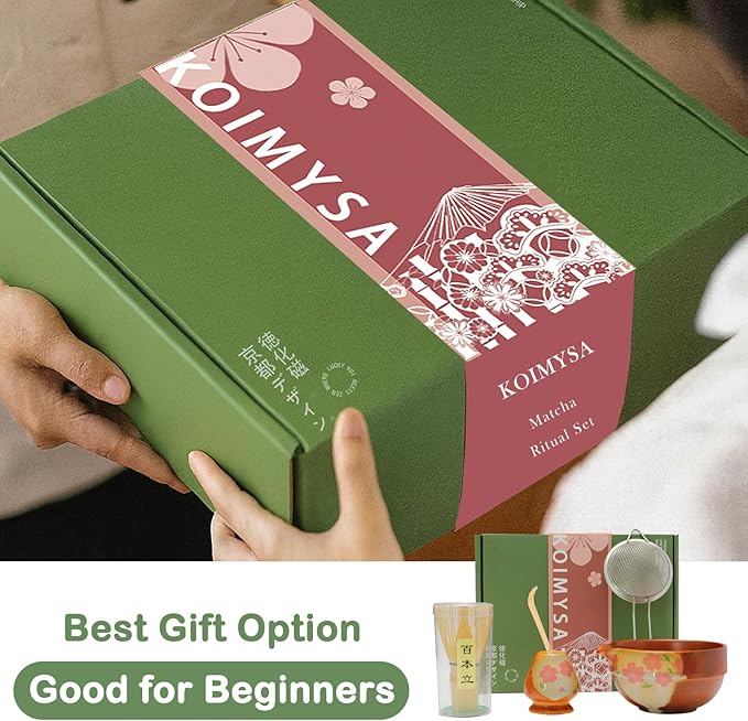 Matcha Whisk Set With Cherry Blossom Design Bowl And Whisk, Japanese Traditional Matcha Starter Kit Gifts For Women Men Girl Friend,Terracotta And Beige