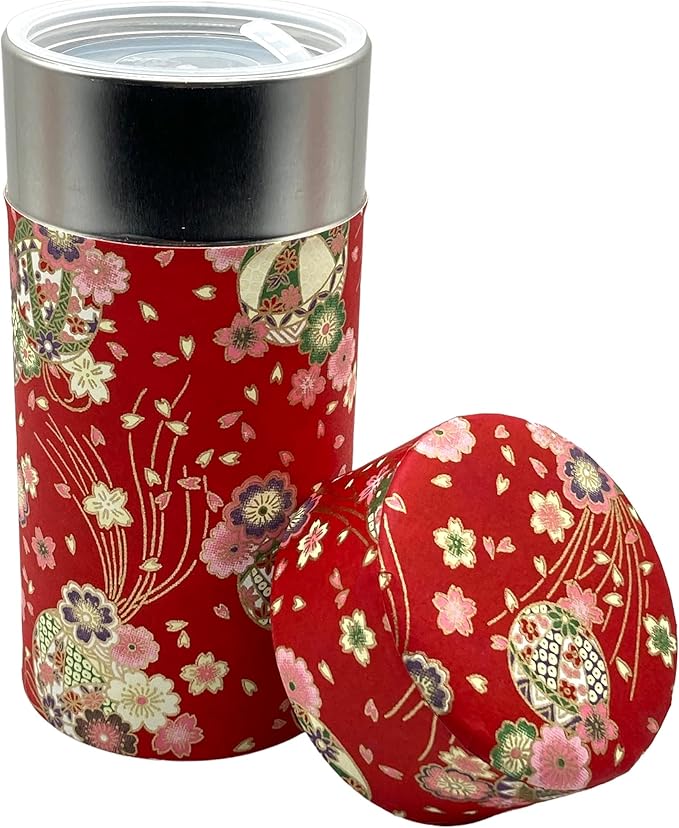 Japanese Tea Canister Tin Japanese Ball and Cherry Blossoms/Double Lid/Japanese YUZEN Washi Paper Pasted /200g Tea Capacity/Loose Leaf Tea Storage/Storage Container with Lid