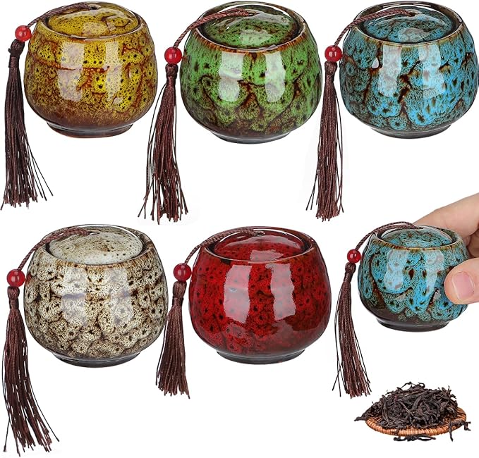 5Pcs Mini Tea Storage Containers Vintage Chinese Style Tea Leaves Sealing Can Portable Ceramic Tea for Coffee Candy Chocolate Sugar Spices (random color)