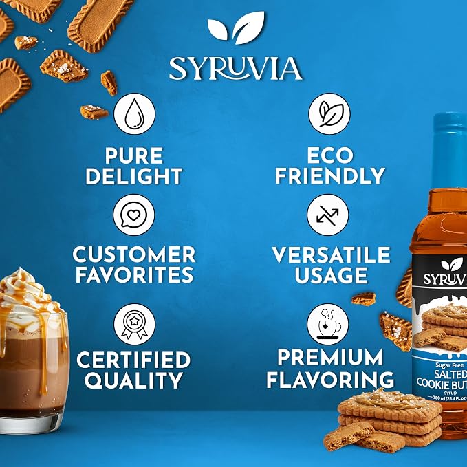 Syruvia Sugar Free Coffee Syrup, Salted Cookie Butter Flavored Syrup for Drinks, Lattes and Desserts – 25.4 fl oz, With Pump - Image 5