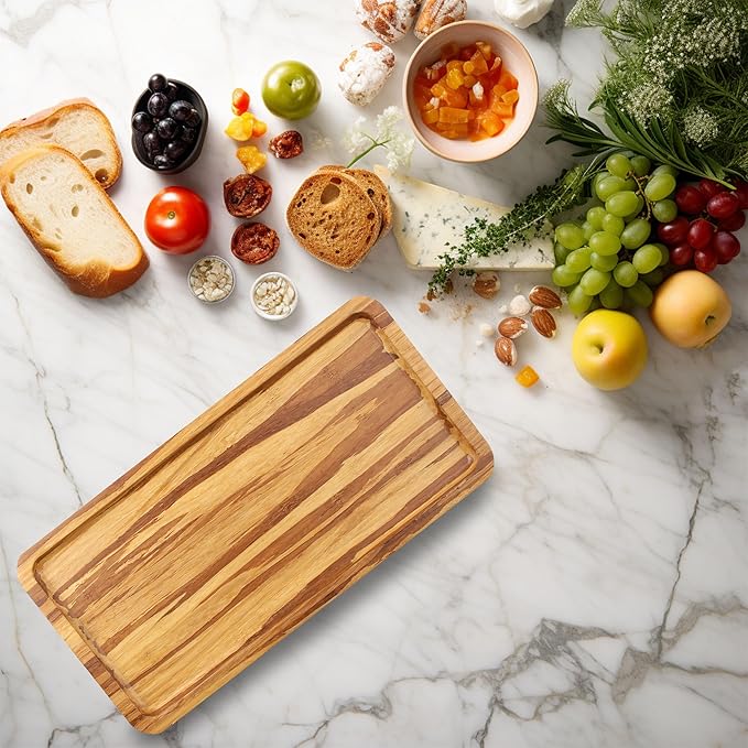 BambooMN Rectangular Bamboo Serving Tray - Tiger Stripe - 11 x 5.5 x 0.6