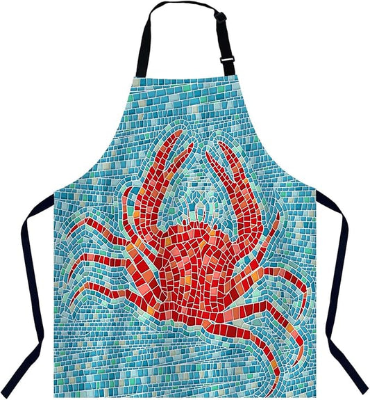 Red Crab Mosaic Kitchen Apron for Women Men, Unisex Adjustable Cooking Apron, Waterproof Apron for Home Kitchen, Restaurant, Coffee House by Unknown