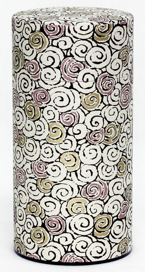 Washi Paper Tea Tin Canister: Long 7oz (200g) Hypnotic (#133), Japan