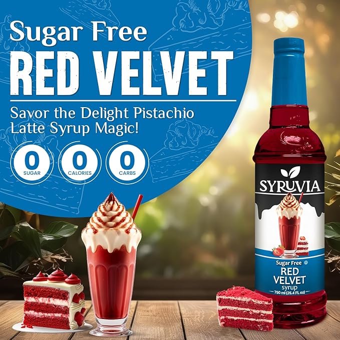 Syruvia Sugar Free Coffee Syrup, Red Velvet Flavored Syrup for Drinks, Lattes, and Desserts – 25.4 fl oz