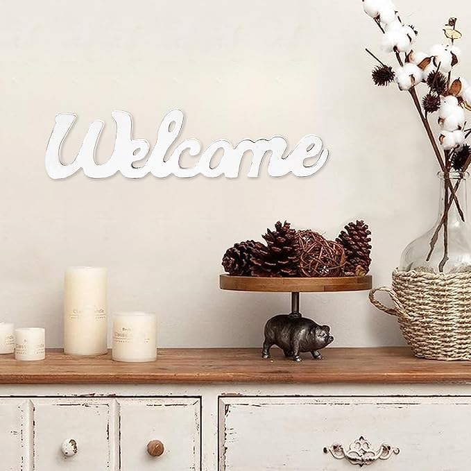 Rustic Wooden Outdoor Welcome Sign for Front Door 15", Wall Hanging White Letter Sign, Farmhouse Entryway Decor for Table, Christmas Signs for Home Decor Living Room Wedding Thanksgiving