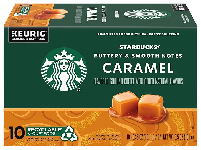 Starbucks Flavored Coffee K-Cup Pods, Caramel Flavored Coffee, Made without Artificial Flavors, Keurig Genuine K-Cup Pods, 10 CT K-Cups/Box (Pack of 3 Boxes)